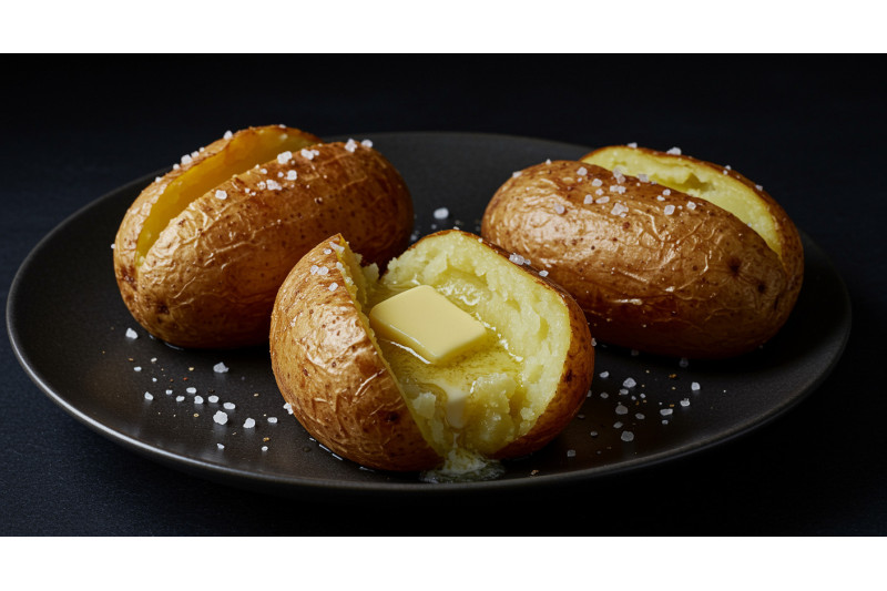 Pieczone ziemniaki z masłem i płatkami soli Maldon